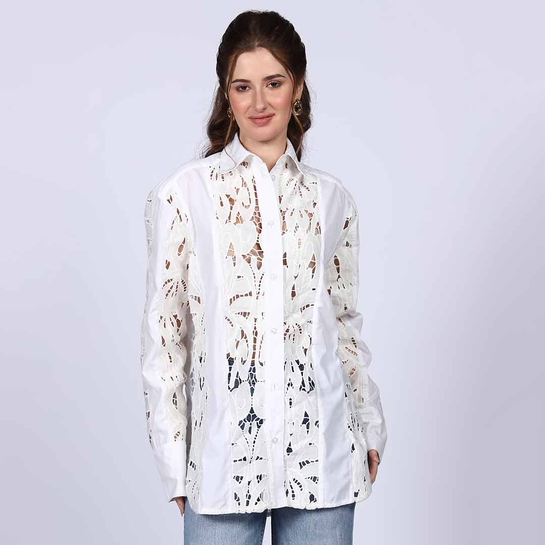 Saint Fiora White Cutwork Cotton Shirt