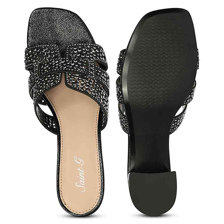 Saint Black Leather Block Heels