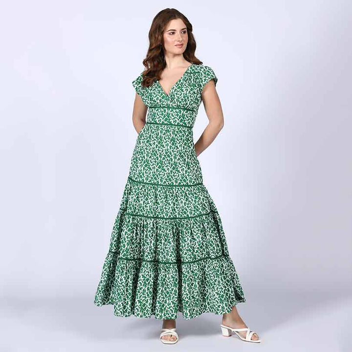 Saint Seraphina Green Tiered Cotton Voil Maxi Dress