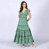 Saint Seraphina Green Tiered Cotton Voil Maxi Dress