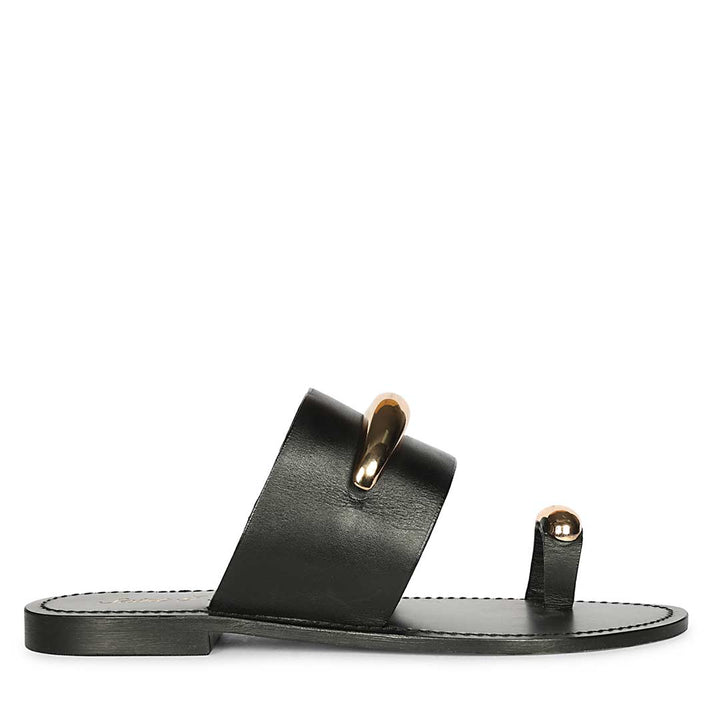 Saint Quinel Gold Metal Accents Black Leather Flats