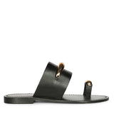 Saint Quinel Gold Metal Accents Black Leather Flats