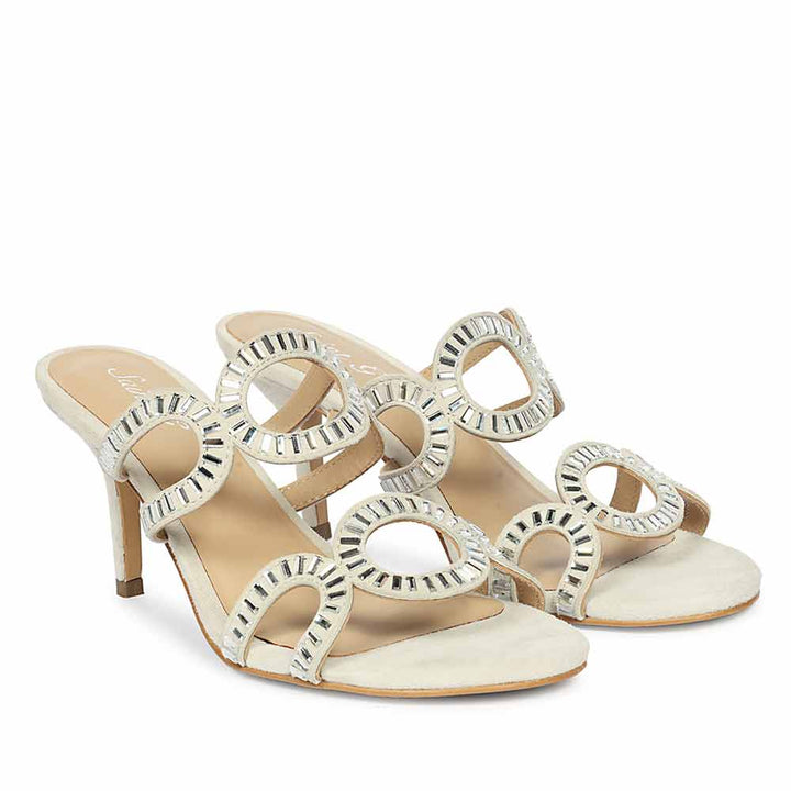 Saint Peyton Ivory Mirror Embellished Suede Heels