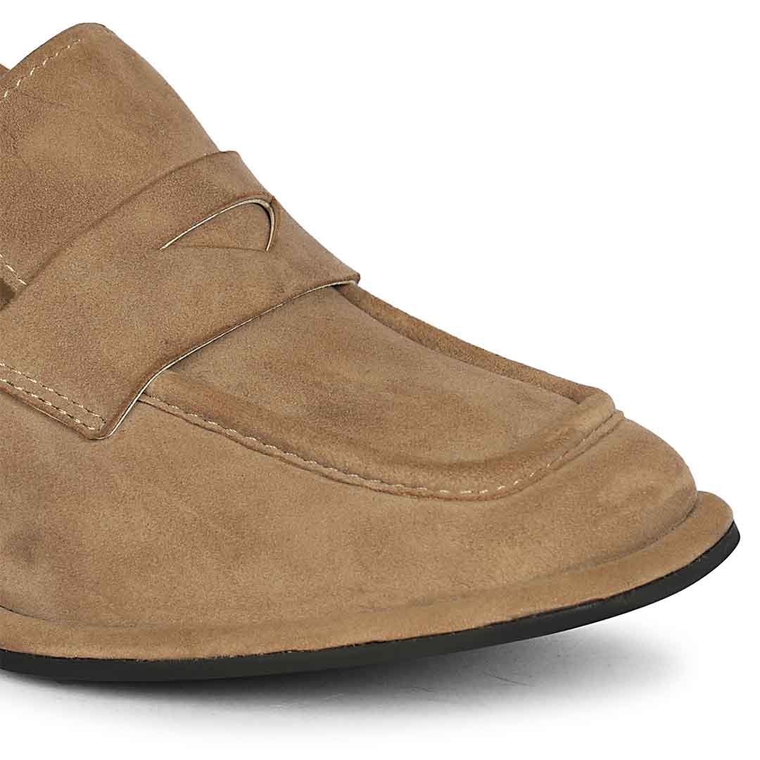 Saint Viviana Dark Taupe Suede Leather Block Heel Moccasins