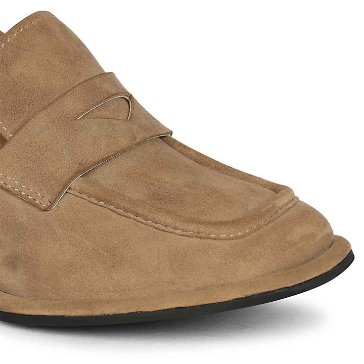 Saint Viviana Dark Taupe Suede Leather Block Heel Moccasins