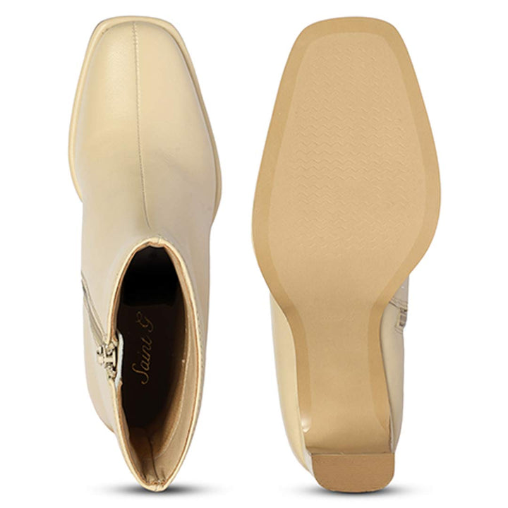 Saint Azalea Beige Leather Mid-Heel Ankle Boots