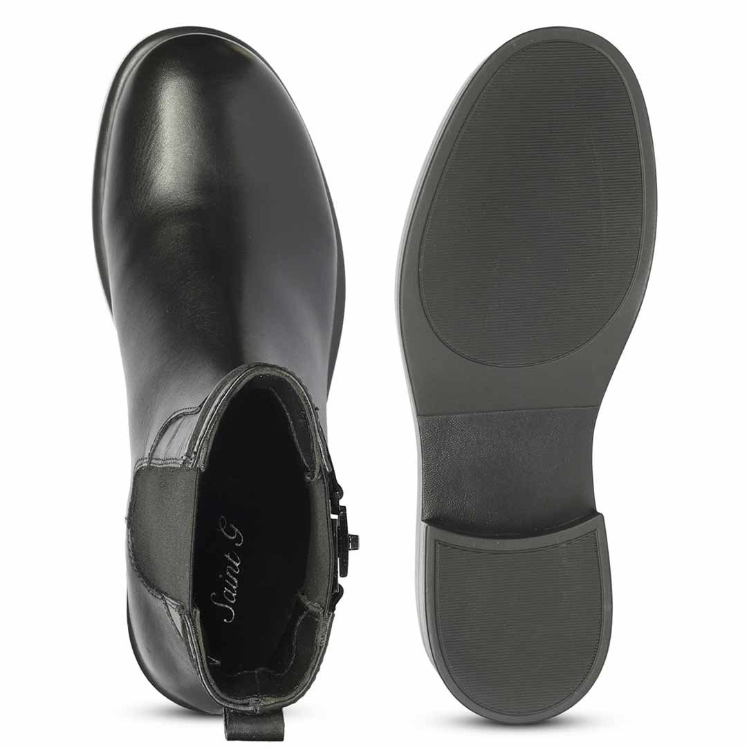 Saint Daisy Black Crust Leather High Ankle Boots