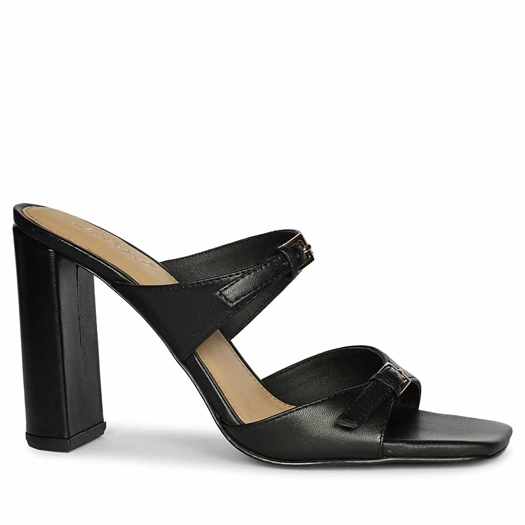 Saint Mallory Buckle Black Leather Heels