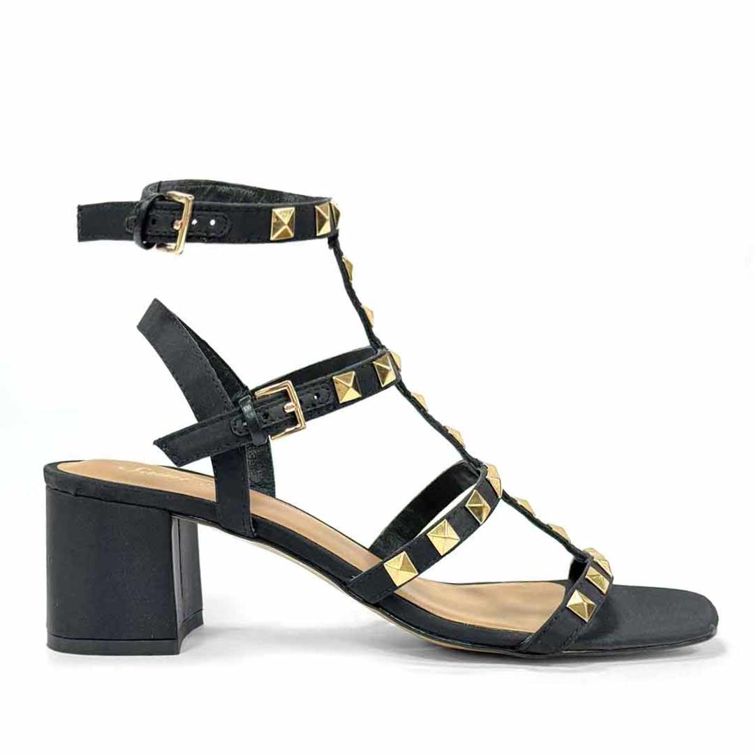 Saint Angela Metal Studded Double Buckle Black Heels