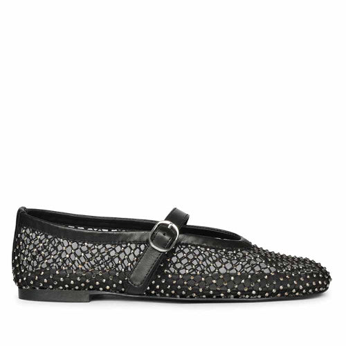 Saint Zoey Strass Embellished Black Leather Flats