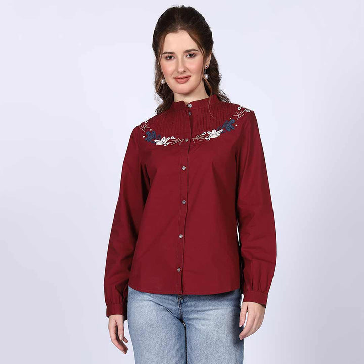Saint Genevieve Red Cotton Poplin Stripe Top