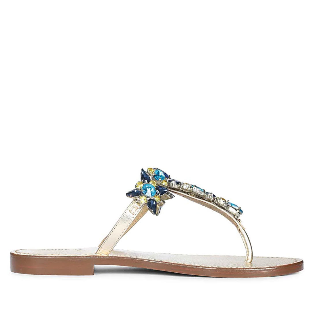 Saint Fleur Multi Stone Gold Metallic Leather Flats