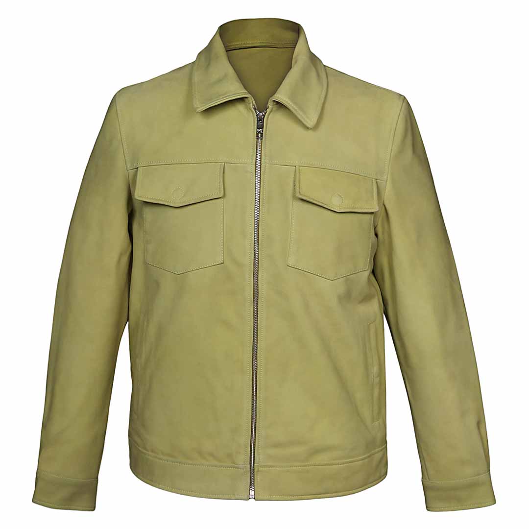 Saint Ruben Lime Suede Leather Men's Jacket With Collars