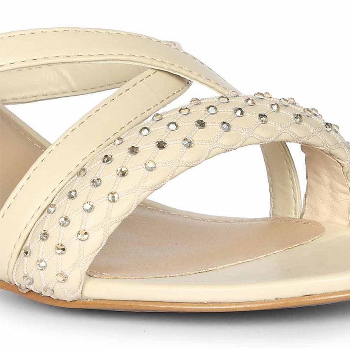 Saint Alessia Embellished Off-White Vegan Leather Block Heels