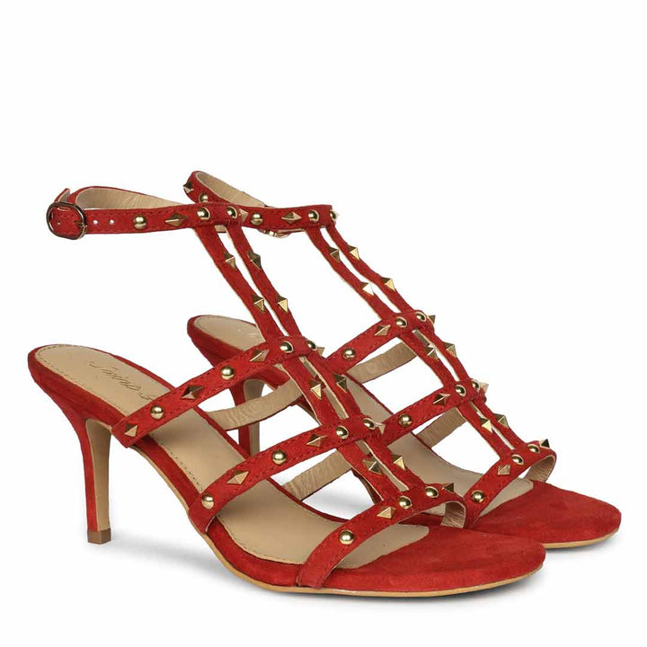 Saint Quenel Metallic Red Leather Studded Stilettos