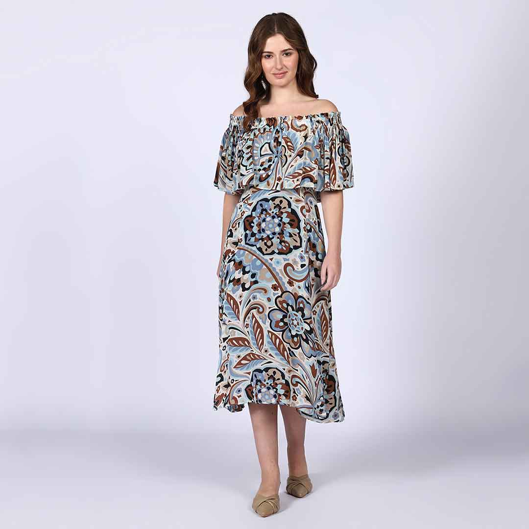 Saint Zoey Sky Blue off- Shoulder Midi Dress
