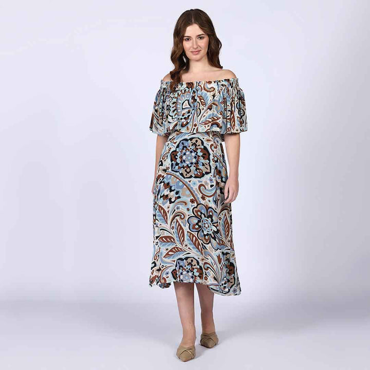 Saint Zoey Sky Blue off- Shoulder Midi Dress