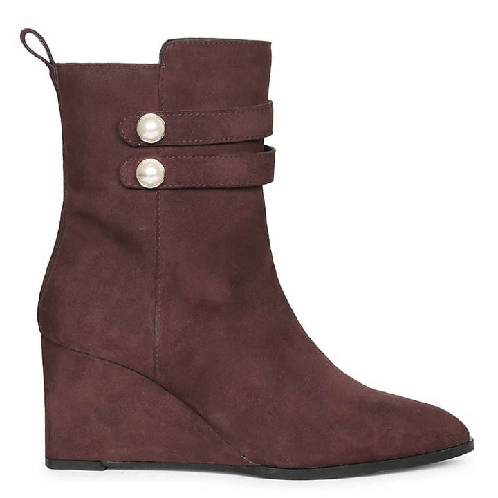 Saint Rosabel Pearl Bordo Suede Leather Wedge Ankle Boots
