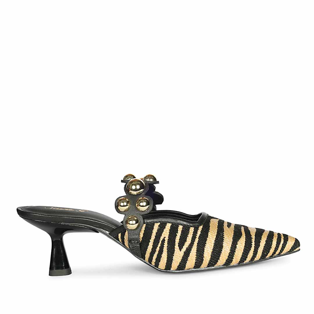 Saint Xenia Zebra Studded Black Leather Pointed Heels