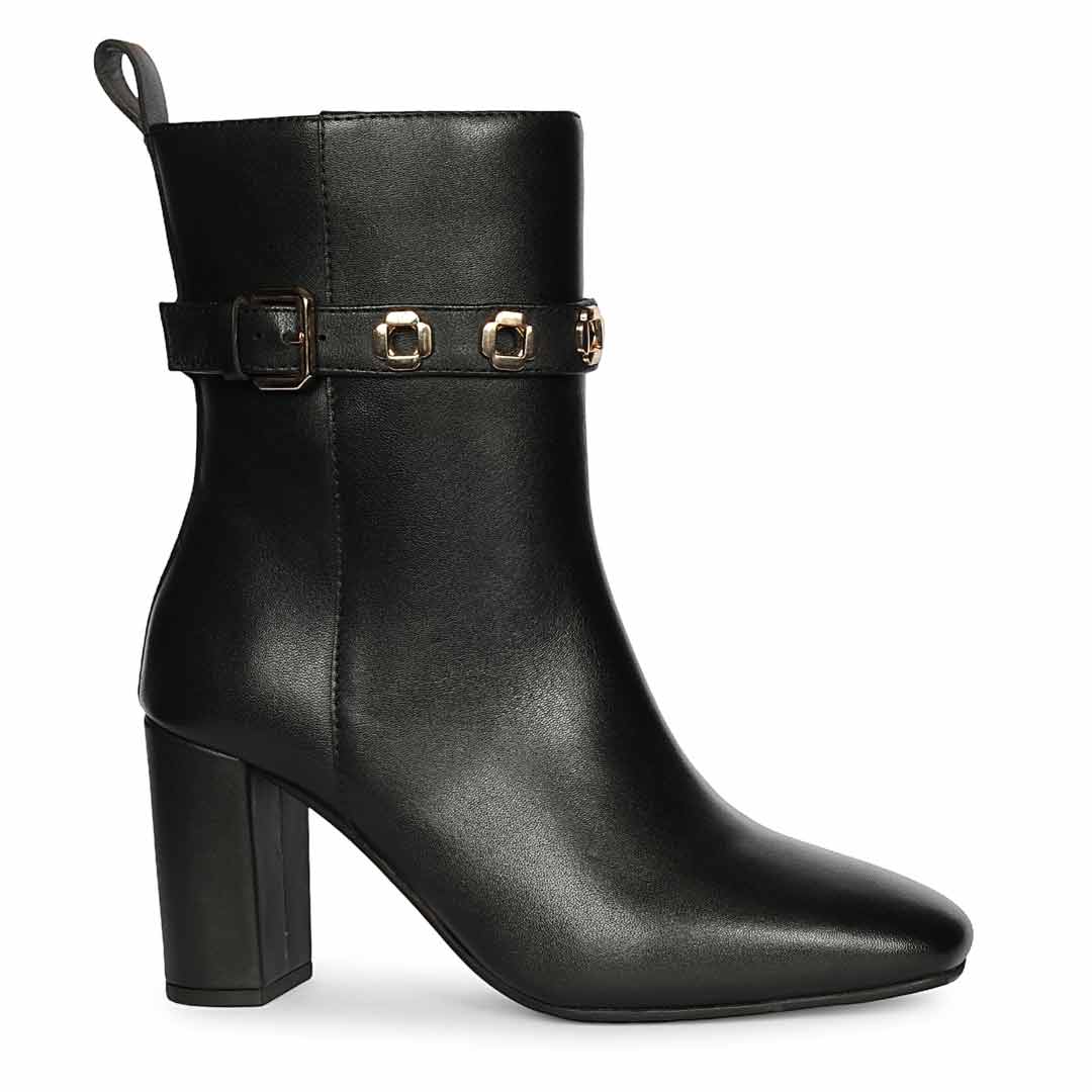 Saint Raya Metal Eyelets Black Leather High Ankle Boots