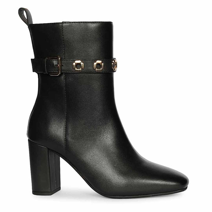 Saint Raya Metal Eyelets Black Leather High Ankle Boots