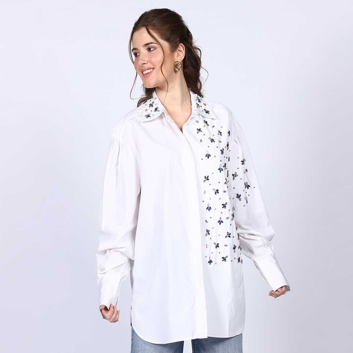 Saint Womens White Cotton Rhinestone Shirt