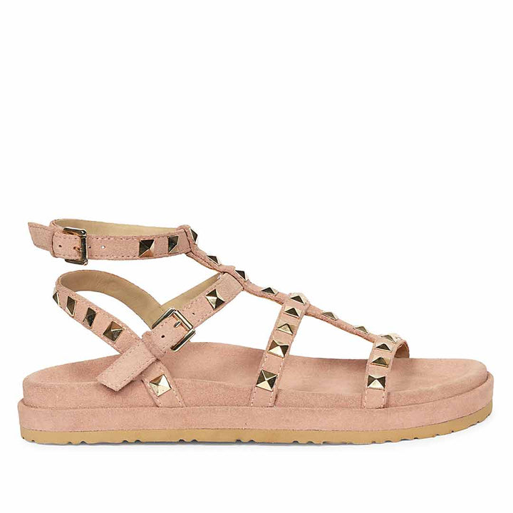 Saint Tessa Pink Blush Studded Suede Leather Footbed Sandals