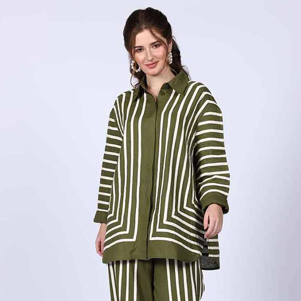 Saint Kayla Green Cotton Poplin Stripe Top
