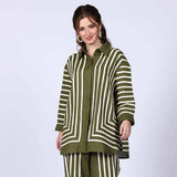 Saint Kayla Green Cotton Poplin Stripe Top
