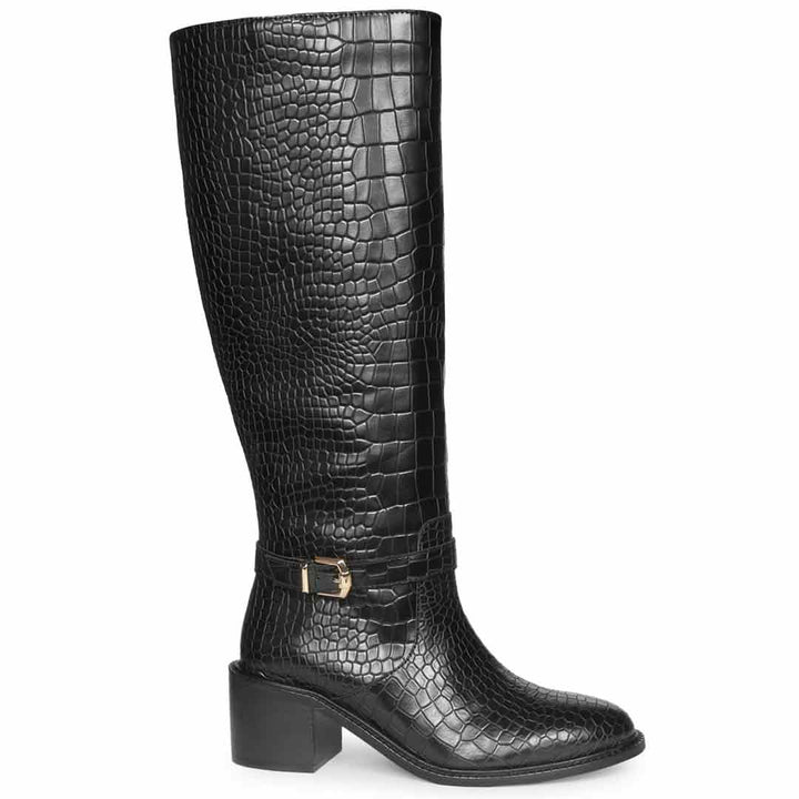 Saint Callie Black Croco-Embossed Knee High Boots