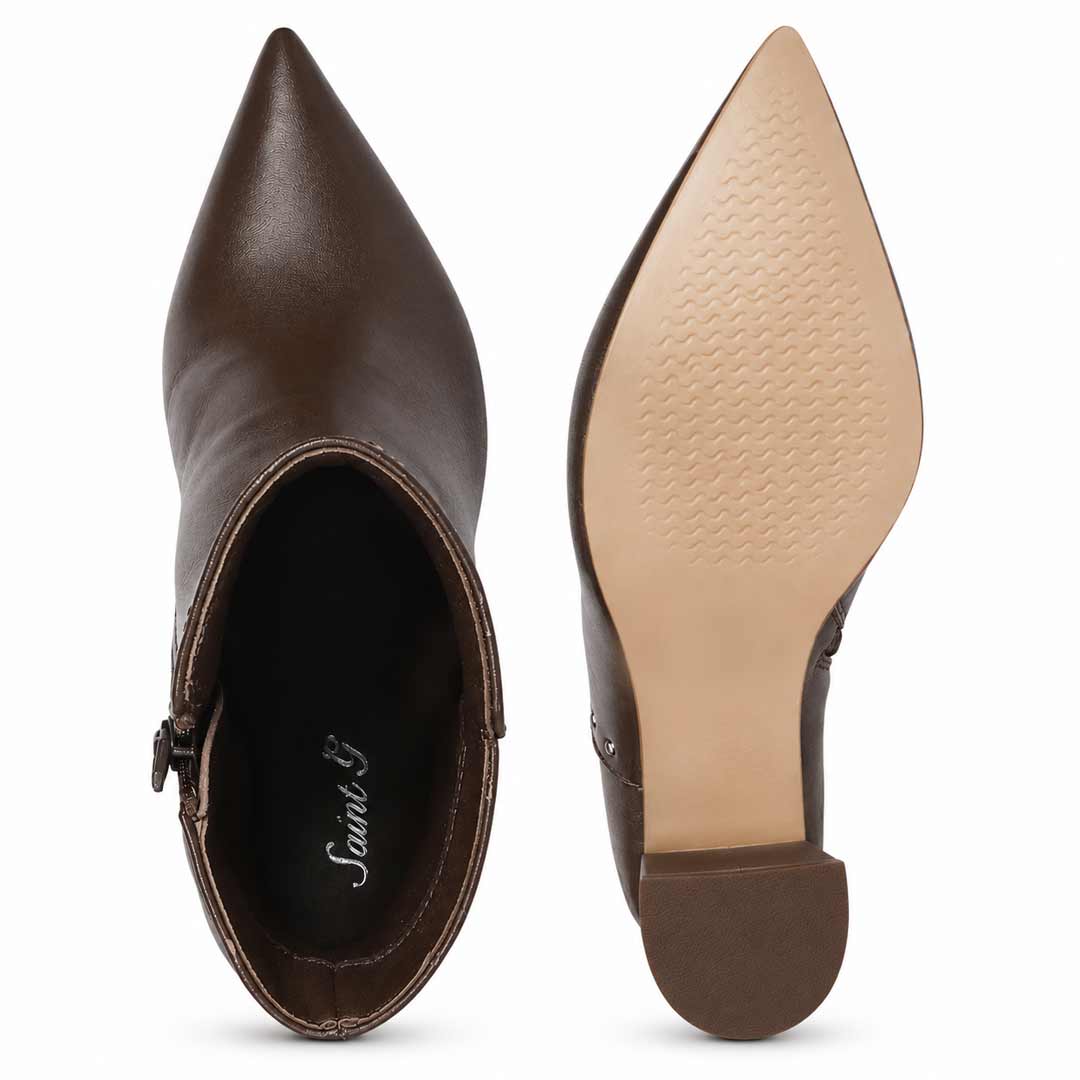 Saint Fia Brown Leather Block Heel Boots