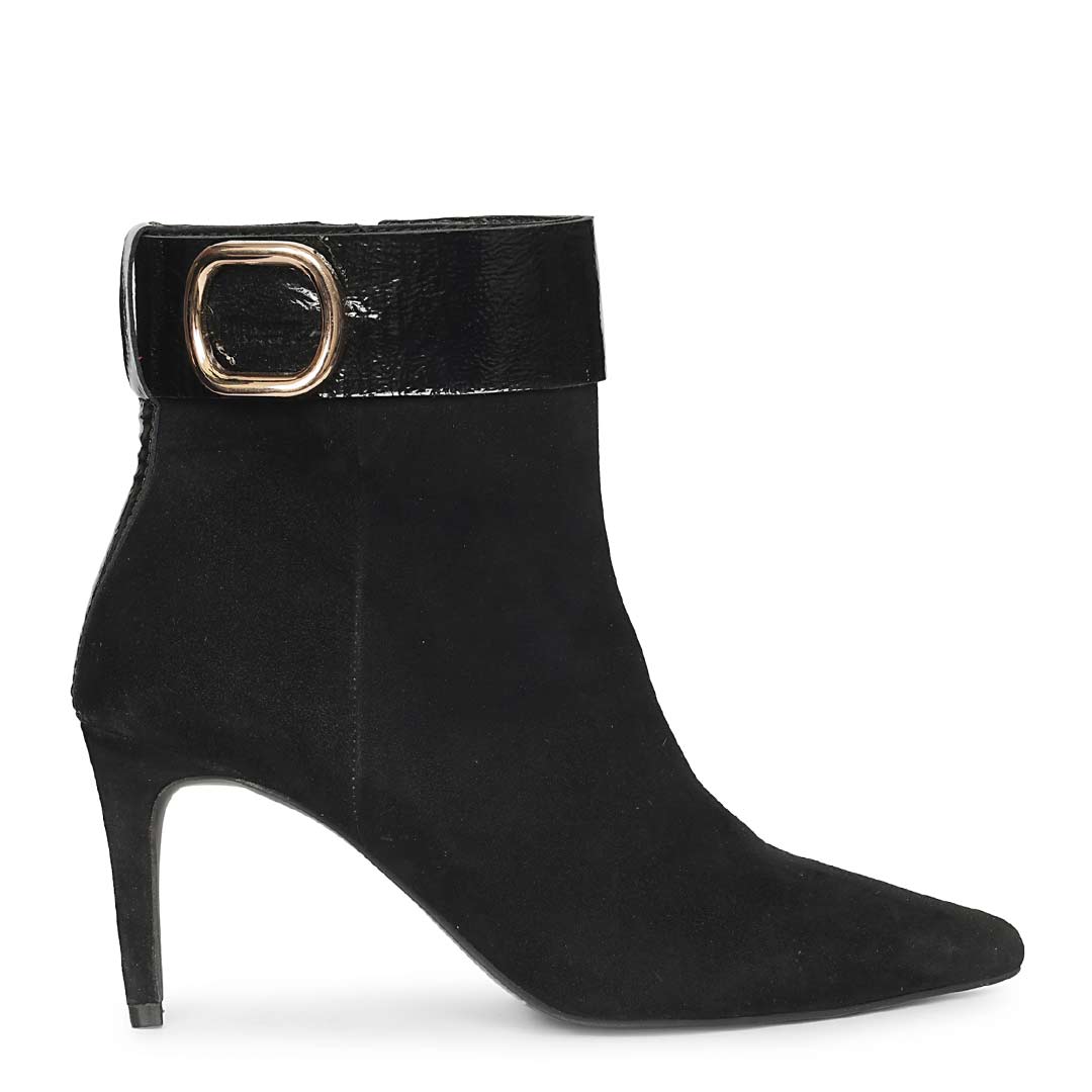 Saint Malia Gold Buckle Black Suede Leather Boots
