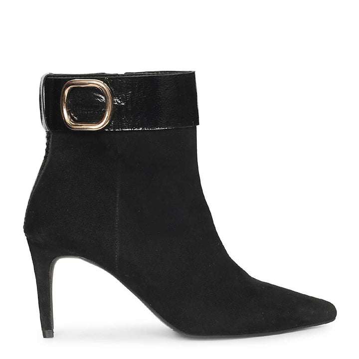 Saint Malia Gold Buckle Black Suede Leather Boots