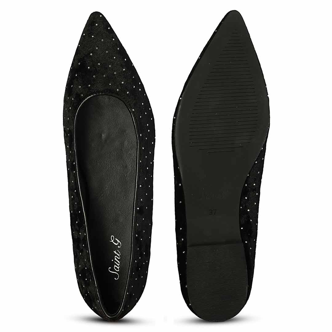 Saint Lilly Strass Black Velvet Ballerinas
