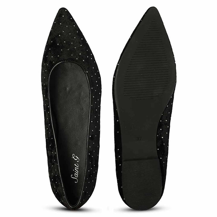 Saint Lilly Strass Black Velvet Ballerinas