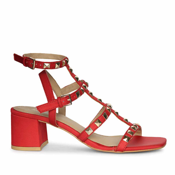 Saint Angela Metal Studded Double Buckle Red Heels