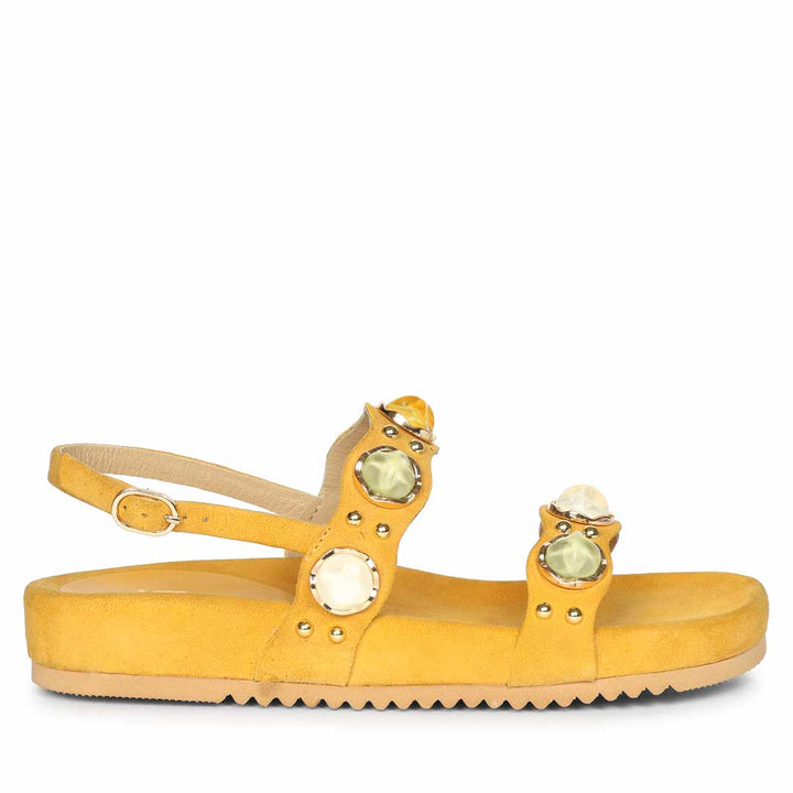 Saint Solira Multi Trim Yellow Suede Leather Footbed Sandals