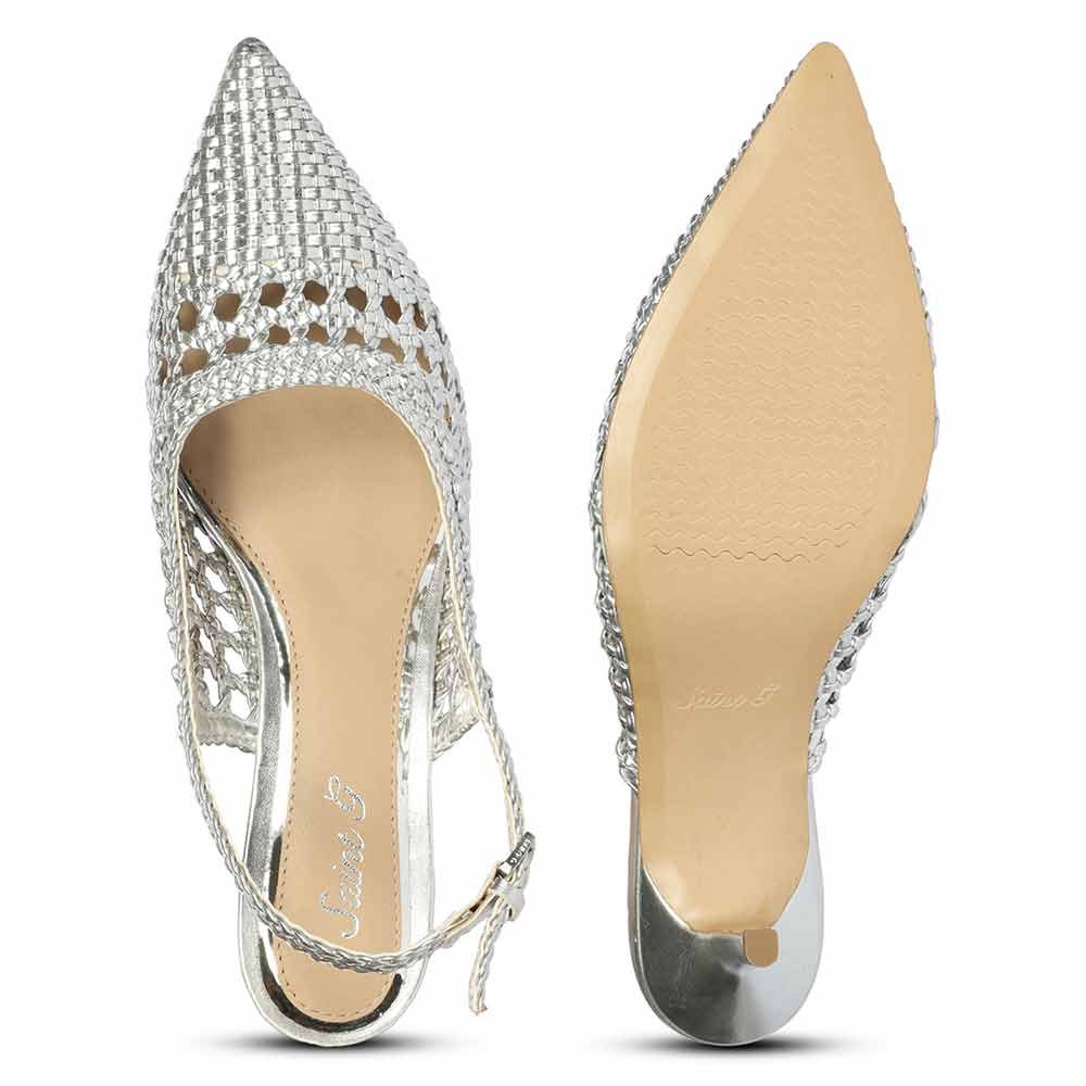 Saint Tamia Silver Hand Woven Leather Pumps