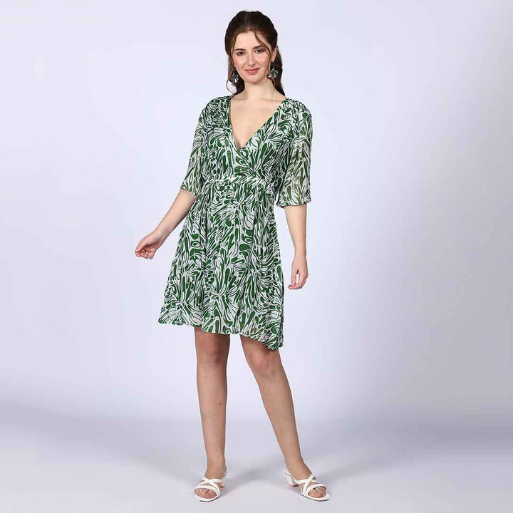 Saint Josephine Green Abstract Print Viscose Mini Dress