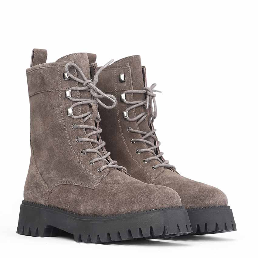 Saint Anastasia Grey Suede Leather Lace Up High Ankle Boots