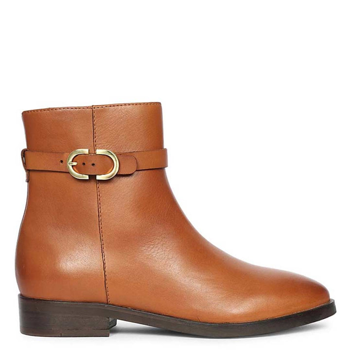 Saint Reese Tan Leather Gold Buckle Decor Ankle Boots