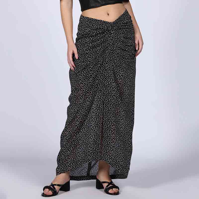 Saint Womens Black Georgette Draped Skirt