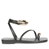 Saint Zinovia Gold-Trim Black Leather Sandals