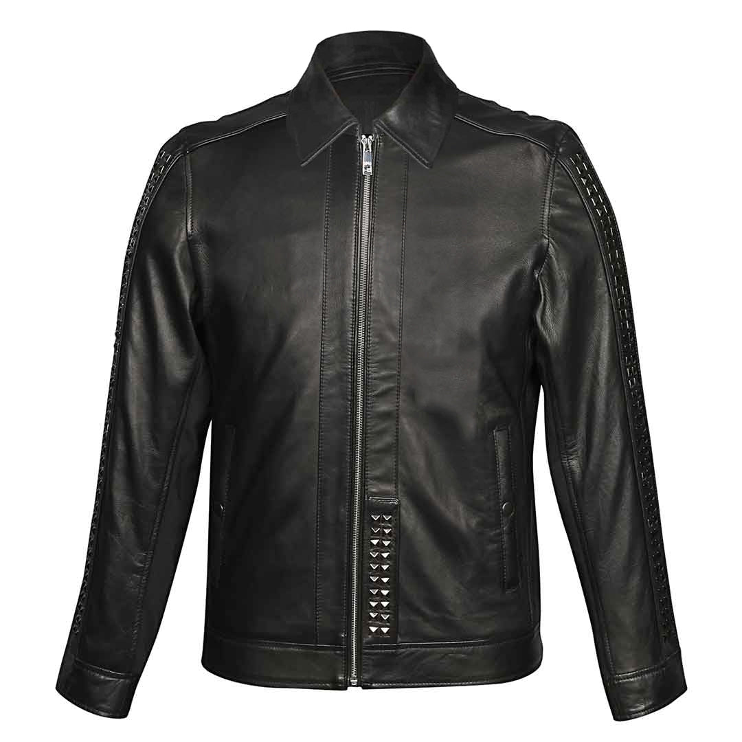 Saint Edoardo Studded Black Leather Men's Jackets