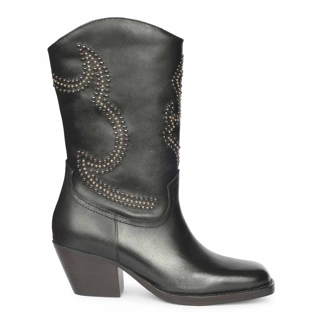 Saint Hattie Studded Black Leather Western Boots