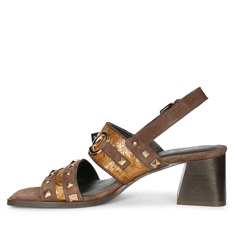 Saint Edie Embellished Metallic Brown Leather Block Heel