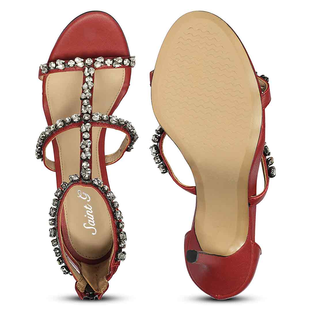 Saint Ella Stone Embellished Metallic Bordo Leather Stilettos
