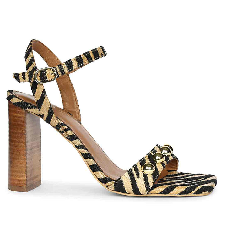 Saint Avery Beige Leopard Raffia High Block Heels