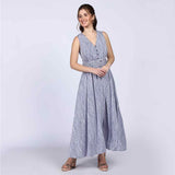 Saint Isabelle Blue Cotton Striped Maxi Dress