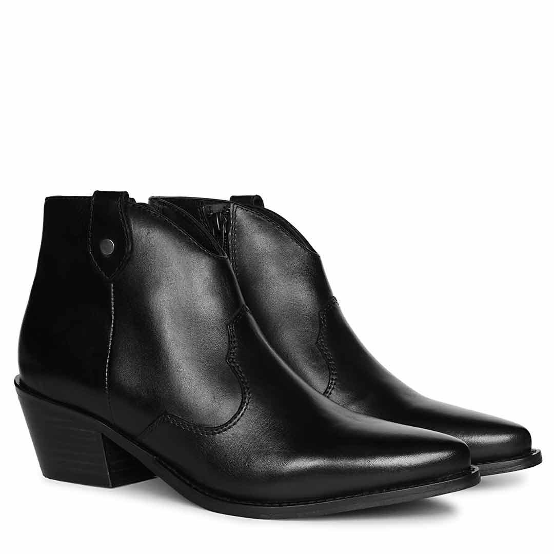 Saint Davina Black Leather Western Ankle Boots